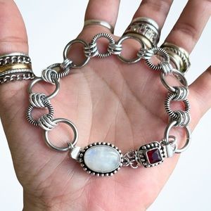 Handmade red garnet & moonstone maille link boho gemstones bracelet